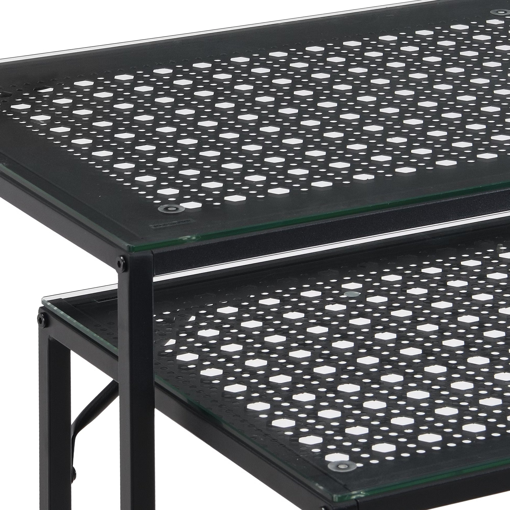 Nancy's Predoi Sidetables Set - Consoletafels - Haltafels - Set van 2 - Zwart - Staal / Glas