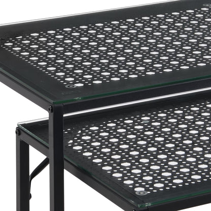Nancy's Predoi Sidetables Set - Consoletafels - Haltafels - Set van 2 - Zwart - Staal / Glas