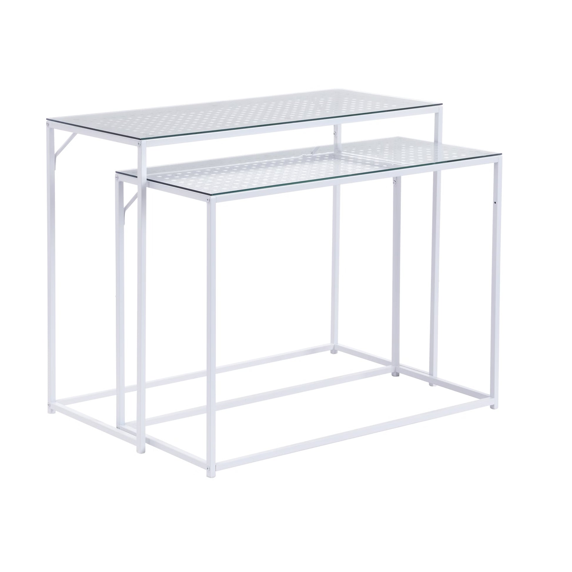 Nancy's Predoi Sidetables Set - Consoletafels - Haltafels - Set van 2 - Wit - Staal / Glas