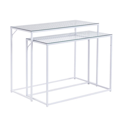 Nancy's Predoi Sidetables Set - Consoletafels - Haltafels - Set van 2 - Wit - Staal / Glas