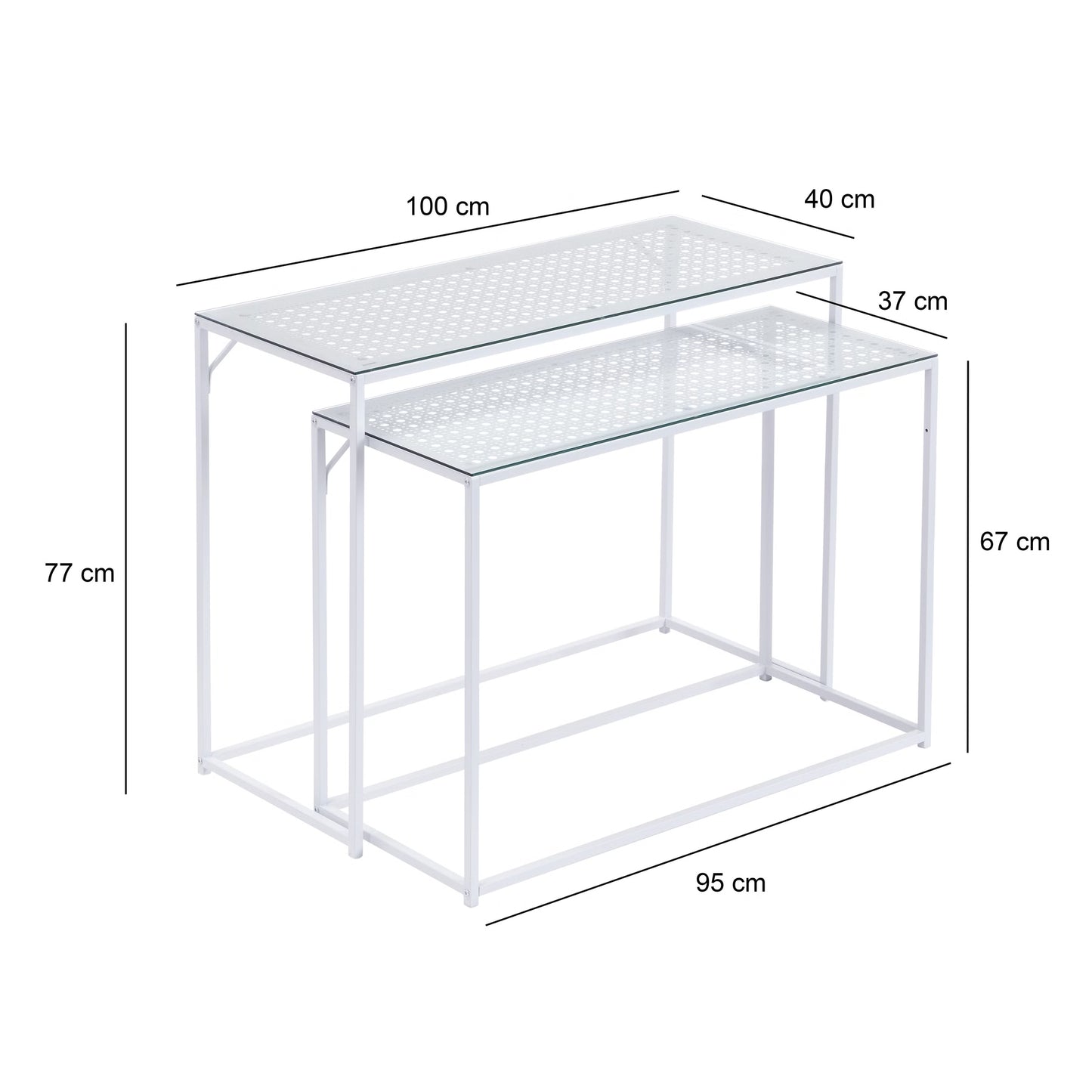 Nancy's Predoi Sidetables Set - Consoletafels - Haltafels - Set van 2 - Wit - Staal / Glas