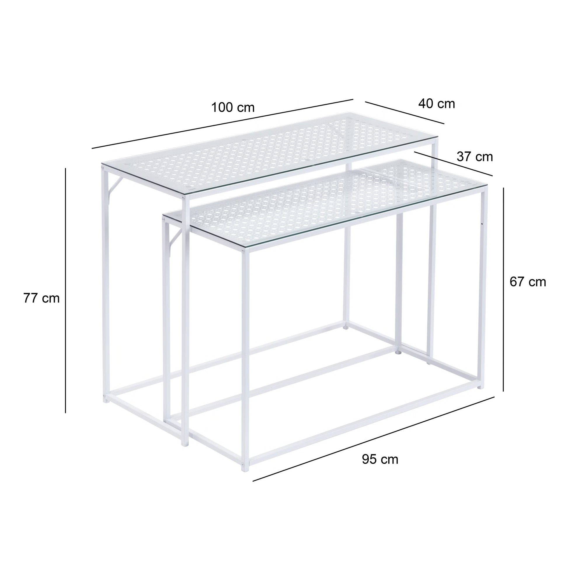 Nancy's Predoi Sidetables Set - Consoletafels - Haltafels - Set van 2 - Wit - Staal / Glas