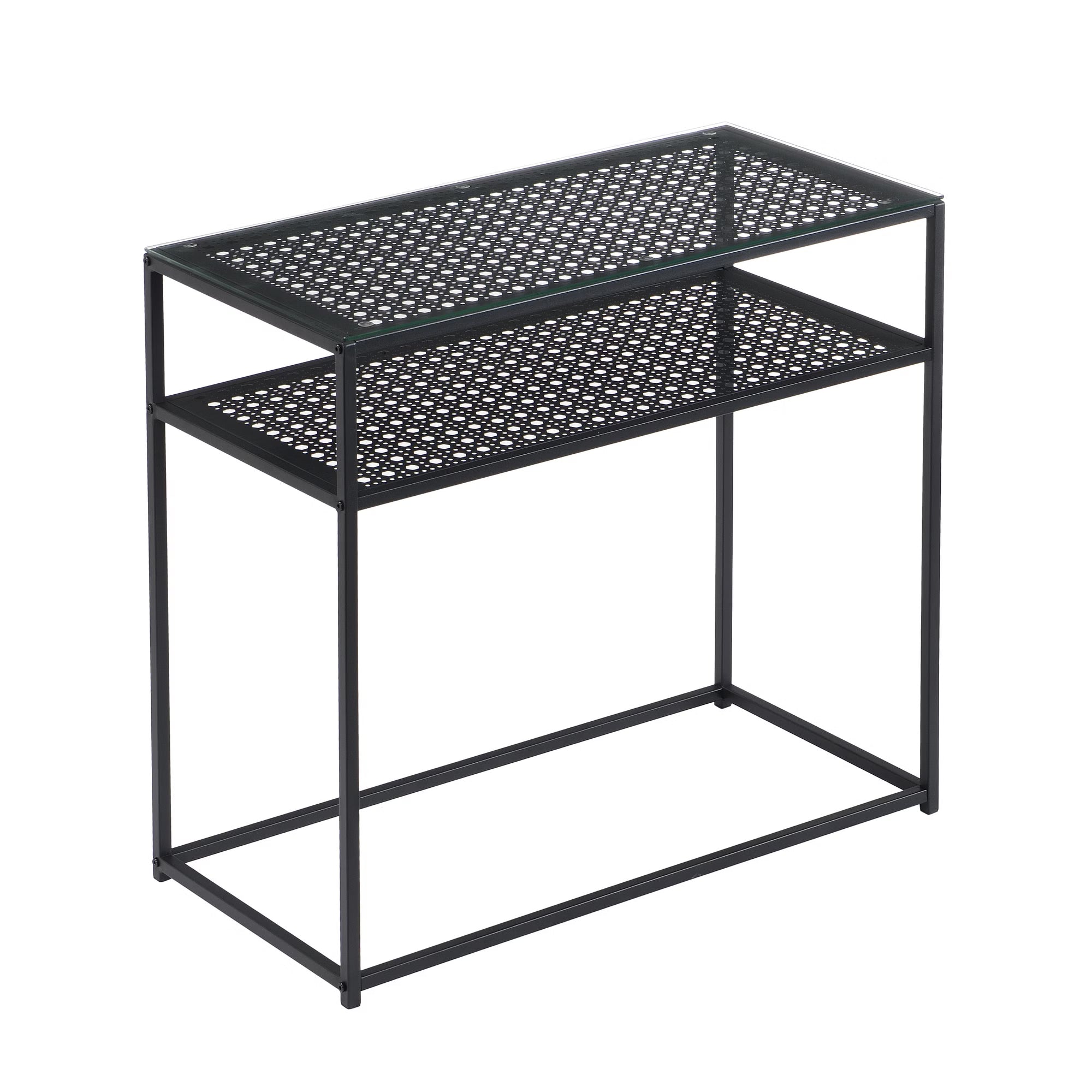 Nancy's Predore Sidetabel - Bijzettafel - Consoletafel - Haltafel - Zwart - Glas / Staal - ± 80 x 40 x 75 cm