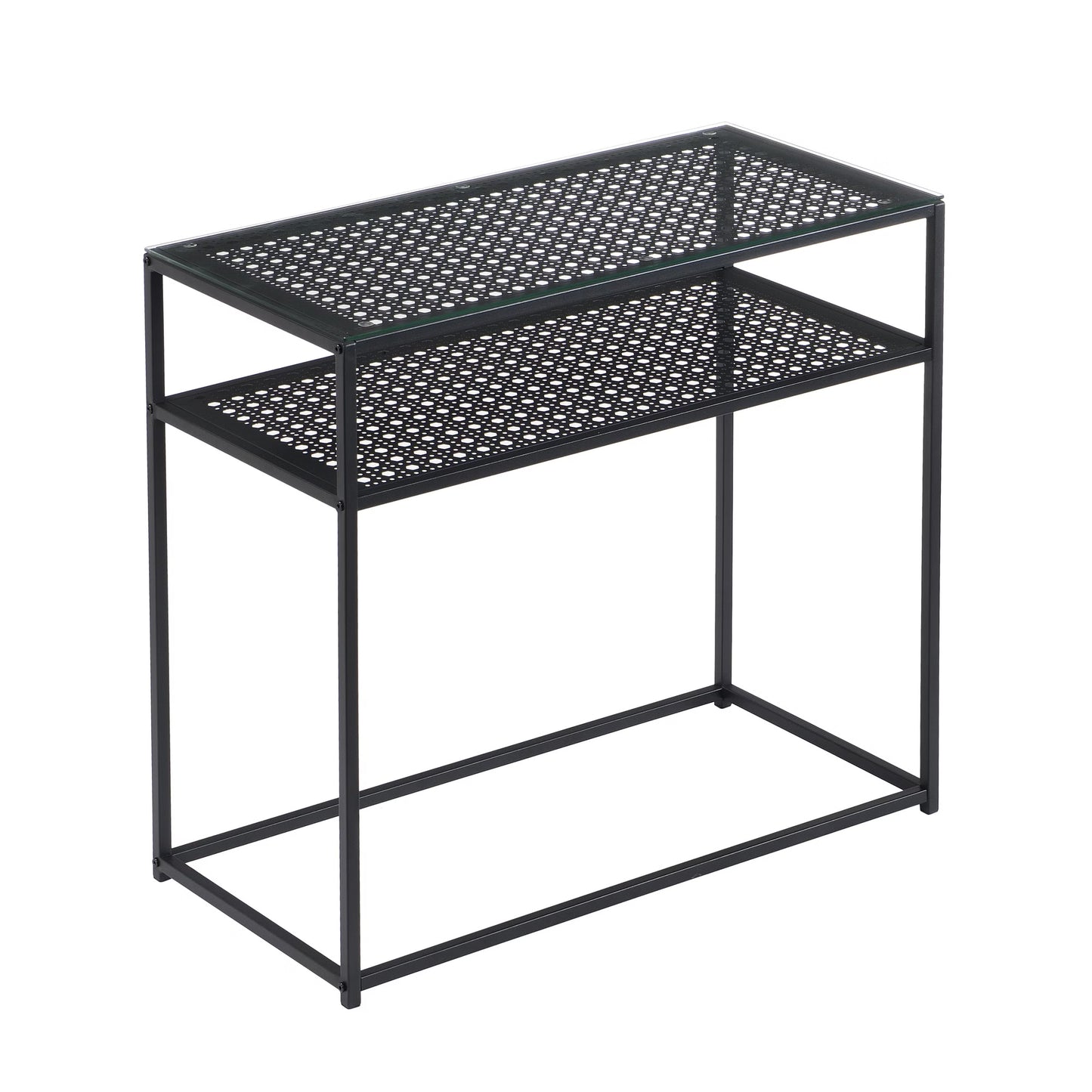 Nancy's Predore Sidetabel - Bijzettafel - Consoletafel - Haltafel - Zwart - Glas / Staal - ± 80 x 40 x 75 cm