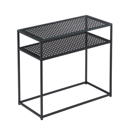 Nancy's Predore Sidetabel - Bijzettafel - Consoletafel - Haltafel - Zwart - Glas / Staal - ± 80 x 40 x 75 cm