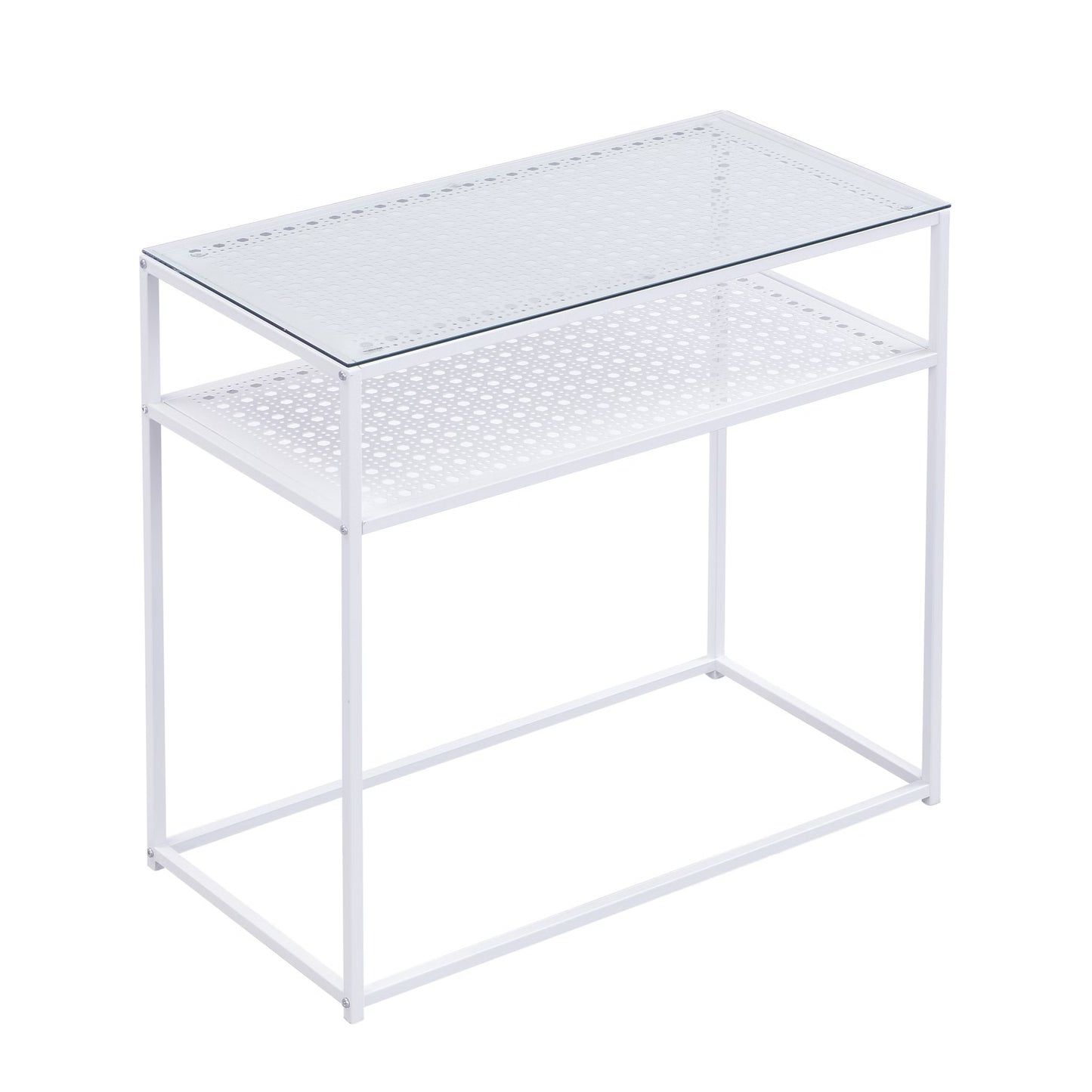 Nancy's Predore Sidetabel - Bijzettafel - Consoletafel - Haltafel - Wit - Glas / Staal - ± 80 x 40 x 75 cm