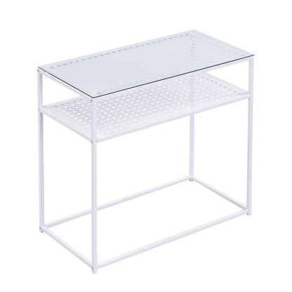 Nancy's Predore Sidetabel - Bijzettafel - Consoletafel - Haltafel - Wit - Glas / Staal - ± 80 x 40 x 75 cm