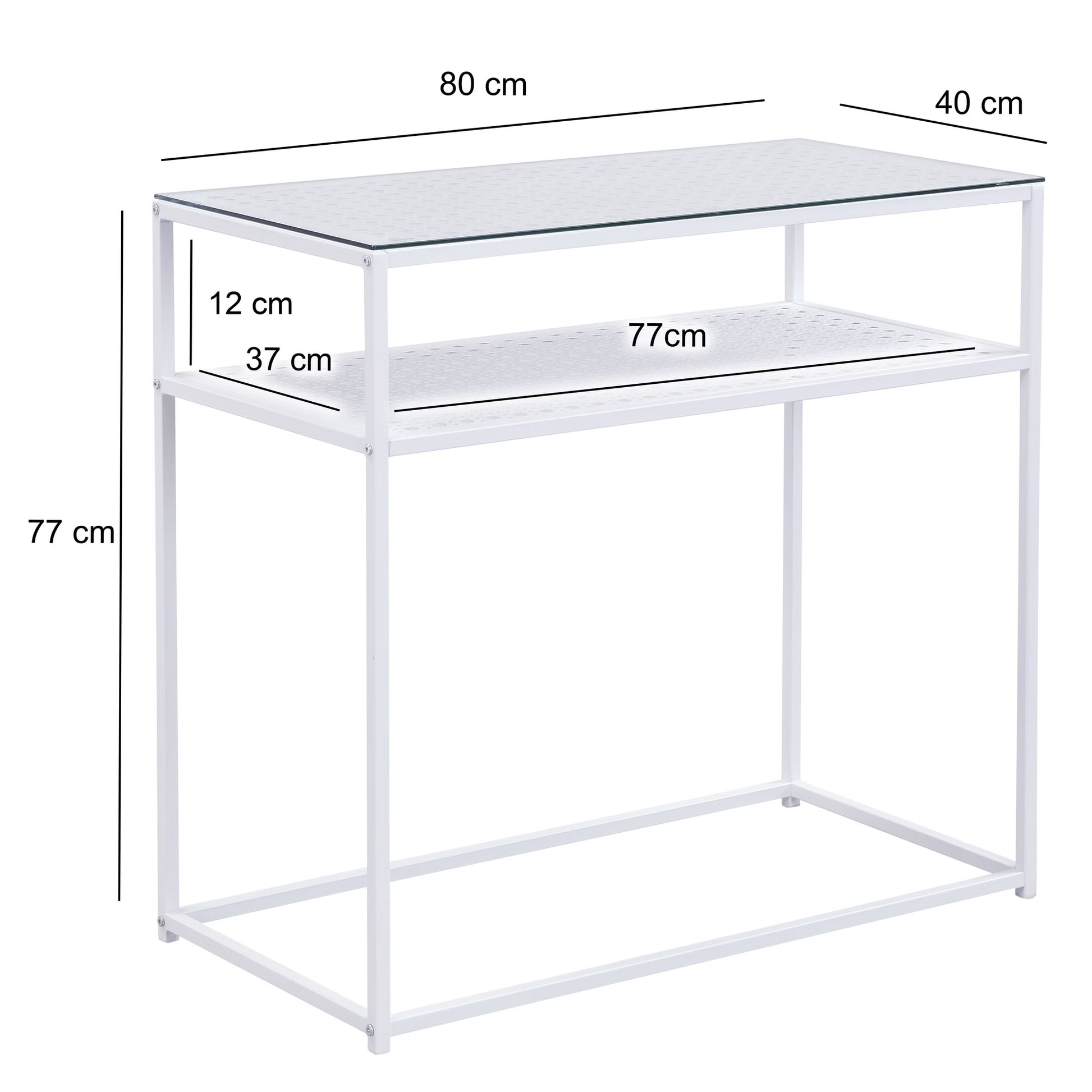 Nancy's Predore Sidetabel - Bijzettafel - Consoletafel - Haltafel - Wit - Glas / Staal - ± 80 x 40 x 75 cm