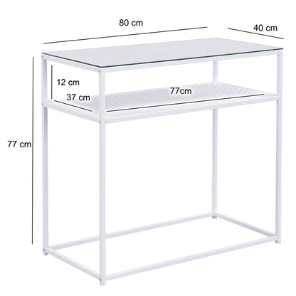 Nancy's Predore Sidetabel - Bijzettafel - Consoletafel - Haltafel - Wit - Glas / Staal - ± 80 x 40 x 75 cm
