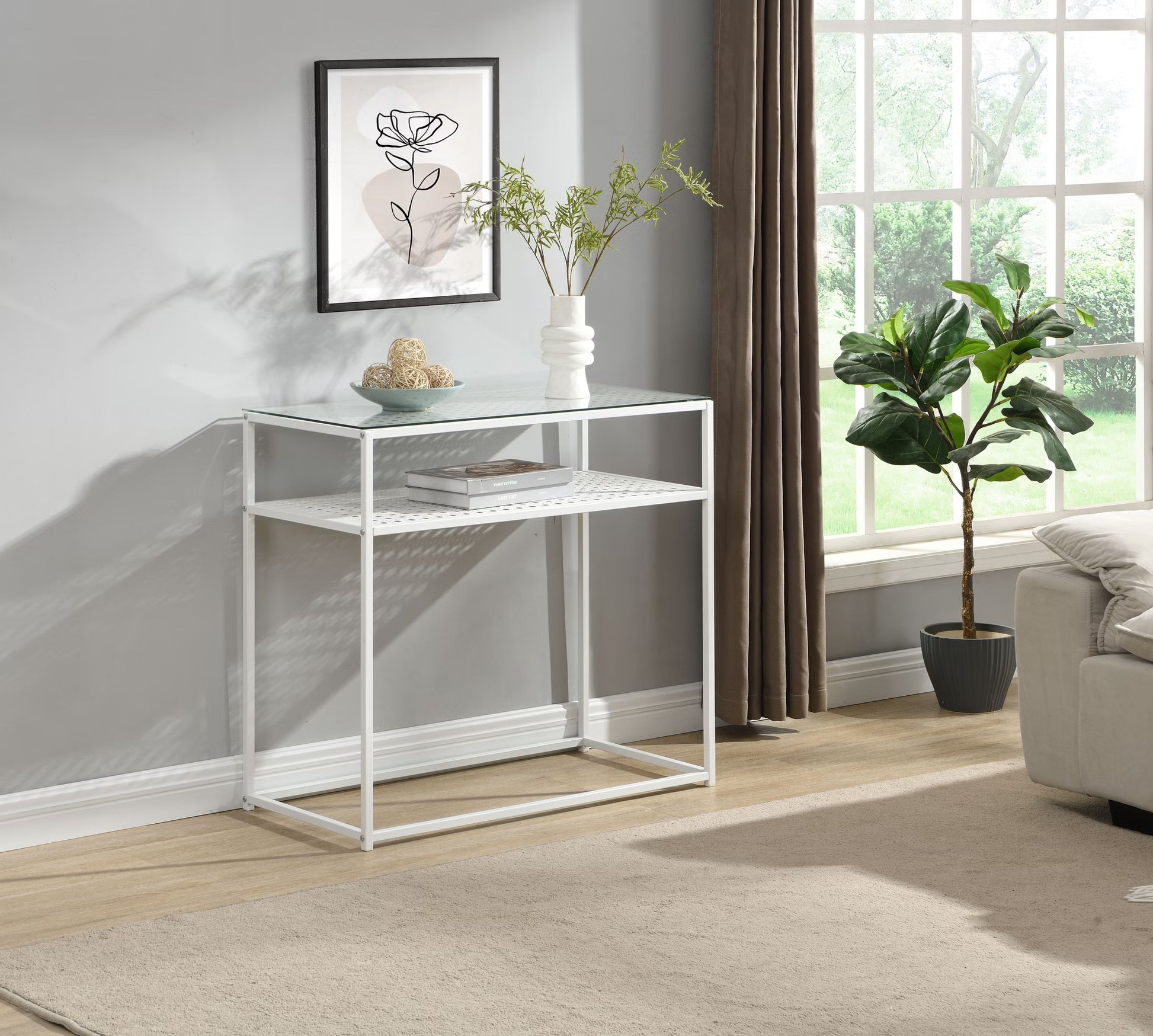 Nancy's Predore Sidetabel - Bijzettafel - Consoletafel - Haltafel - Wit - Glas / Staal - ± 80 x 40 x 75 cm