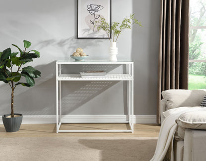 Nancy's Predore Sidetabel - Bijzettafel - Consoletafel - Haltafel - Wit - Glas / Staal - ± 80 x 40 x 75 cm