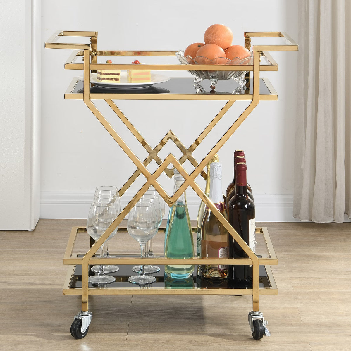 Nancy's Preganziol Trolley - Serveerwagen - Goud - Glas / Staal - 65 x 40 x 80 cm