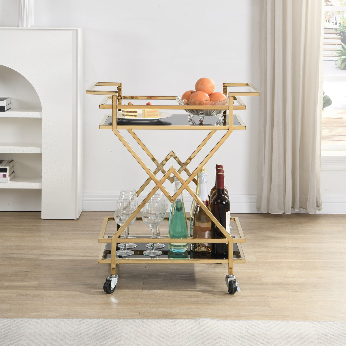 Nancy's Preganziol Trolley - Serveerwagen - Goud - Glas / Staal - 65 x 40 x 80 cm