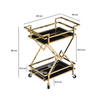 Nancy's Preganziol Trolley - Serveerwagen - Goud - Glas / Staal - 65 x 40 x 80 cm