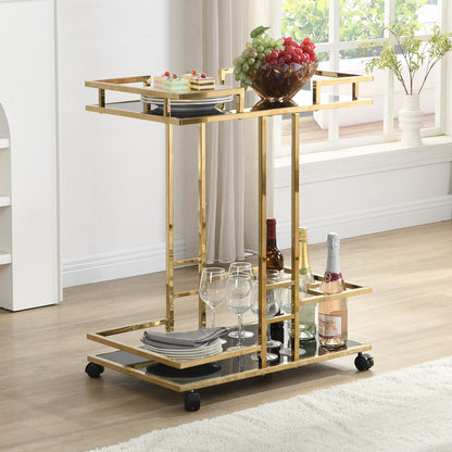Nancy's Pregasina Serveerwagen - Trolley - Goud - Glas / Staal - ± 65 x 45 x 80 cm