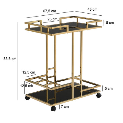 Nancy's Pregasina Serveerwagen - Trolley - Goud - Glas / Staal - ± 65 x 45 x 80 cm