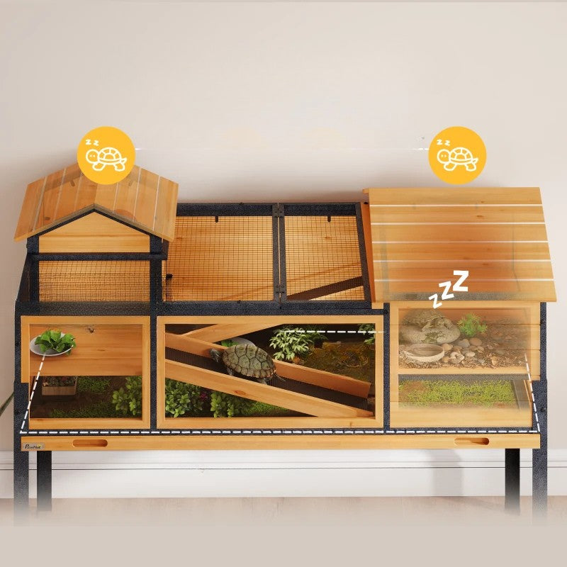 Nancy's Penzale Dierenverblijf - Schilpaddenhuis - Schilpaddenren - Dennenhout - ± 130 x 65 x 95 cm