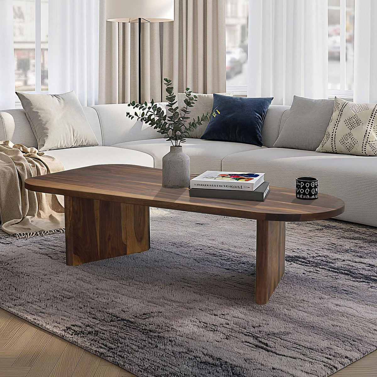 Nancy's Uzzano Salontafel - Koffietafel - Massief Sheeshamhout - Warm Bruin - ± 120 x 60 x 30 cm