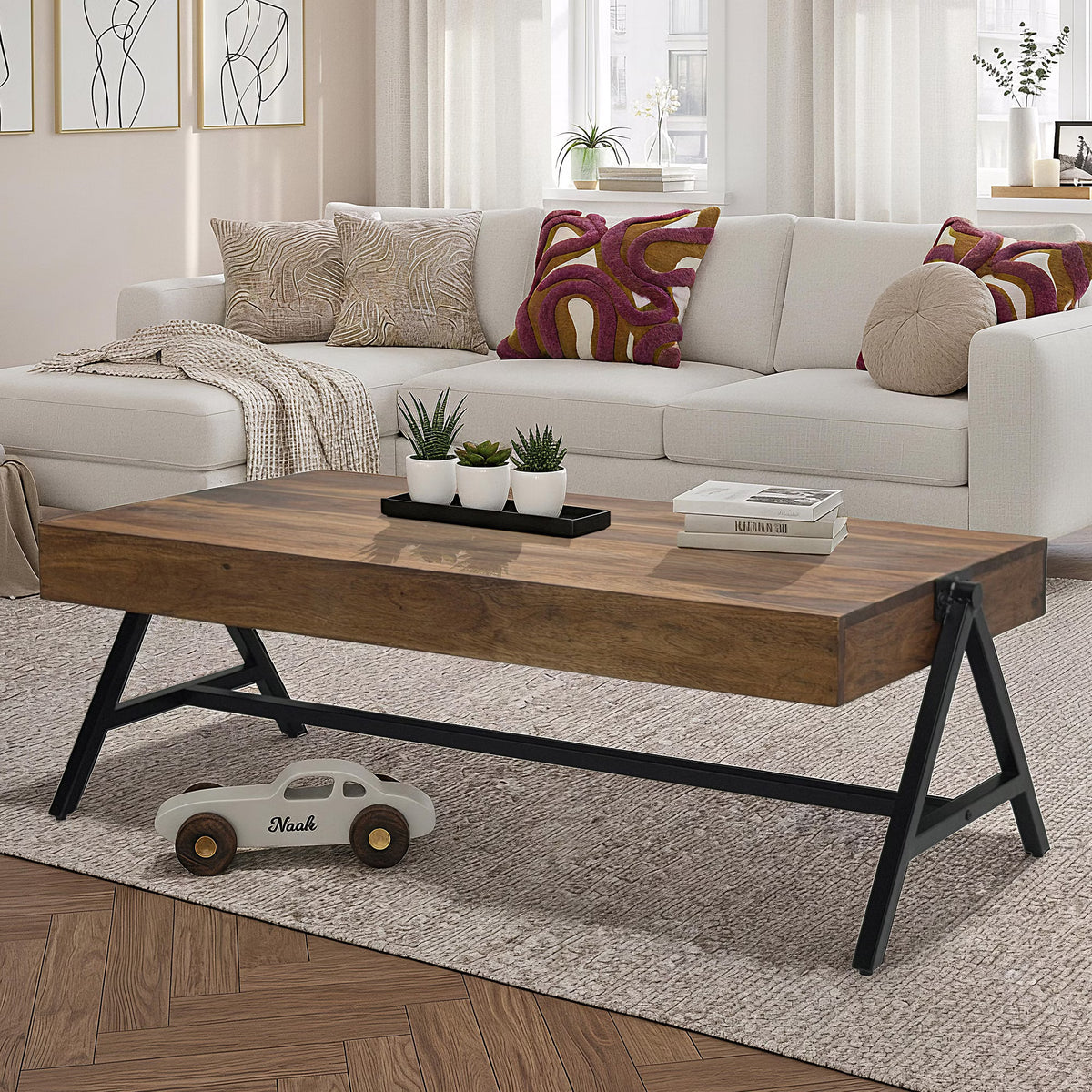 Nancy's Vadena Salontafel - Koffietafel - Massief Sheeshamhout - 120 x 60 x 40 cm