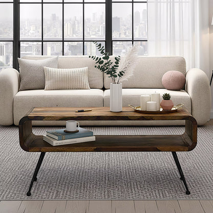Nancy's Vaggio Salontafel - Koffietafel - Praktisch opbergvak - Massief Sheeshamhout - 100 x 45 x 40 cm