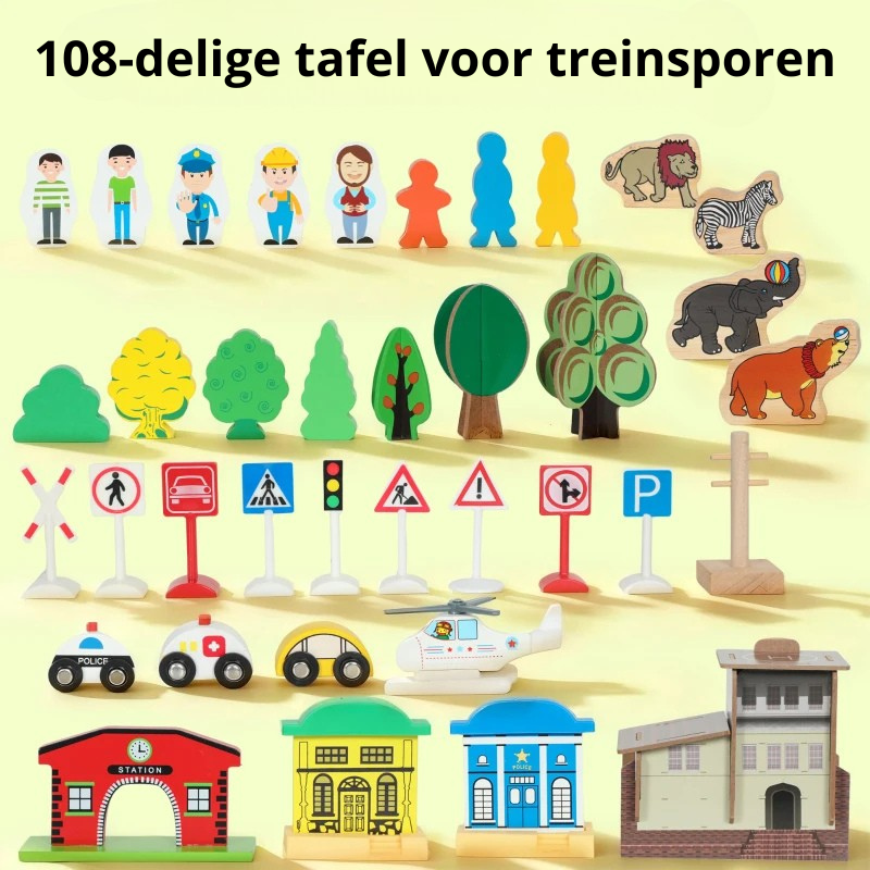 Nancy's Pezzaze Speeltafel voor kinderen - Treintafel - 108-delige houten treinset - Blauw