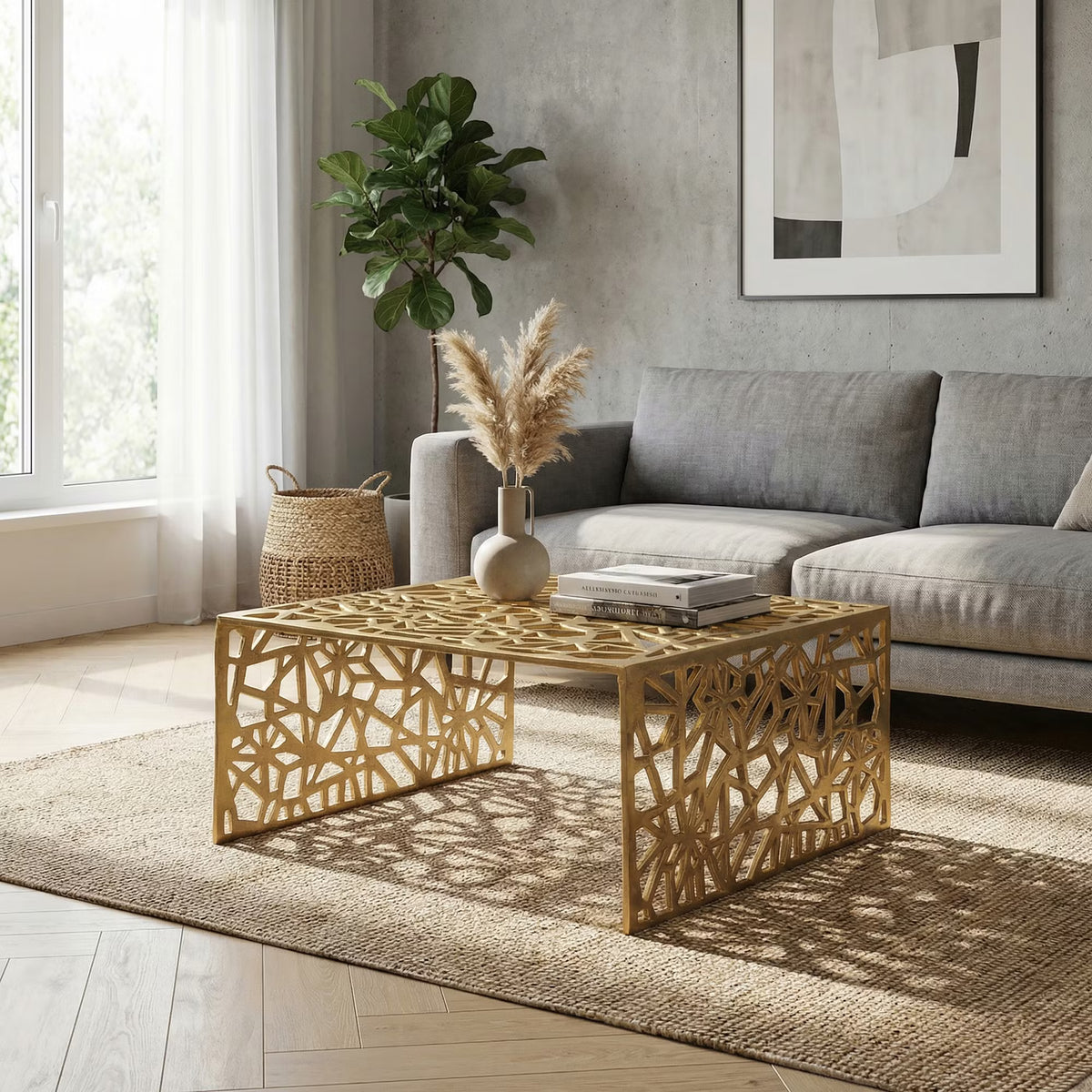 Nancy's Uscio Salontafel - Koffietafel - Goud - Gelakt Aluminium - ± 60 x 60 x 30 cm