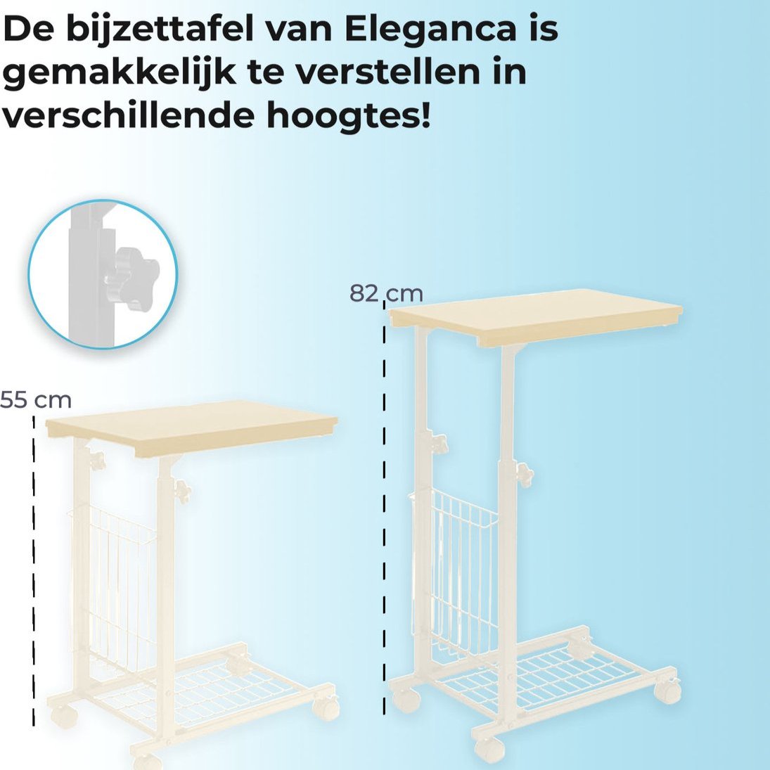 Eleganca Table d'appoint réglable sur roulettes Blanc