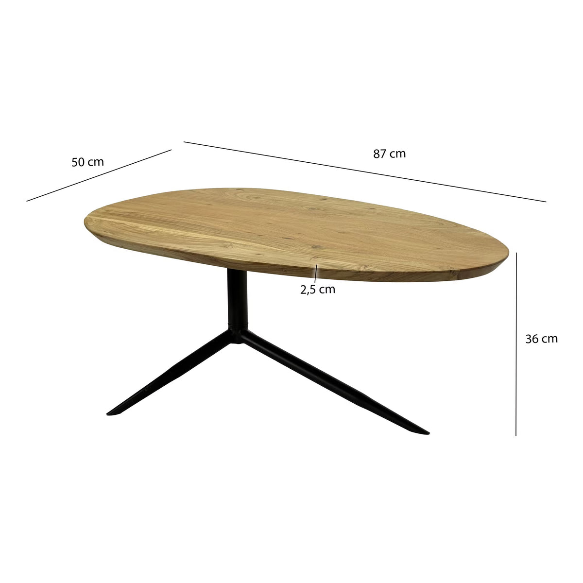 Nancy's Urbino Salontafel - Koffietafel - Ovaal - Massief Acaciahout / Staal - ± 85 x 50 x 35 cm