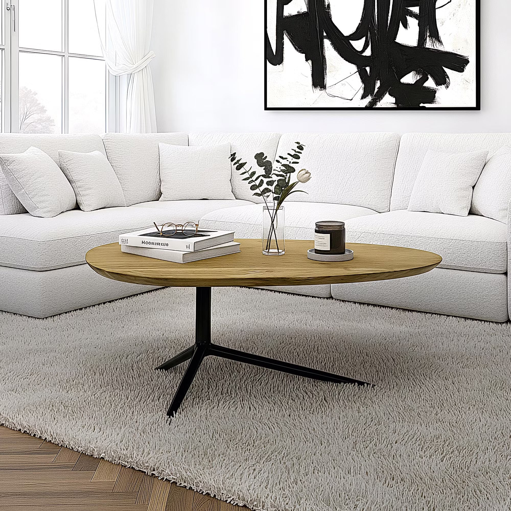 Nancy's Urbino Coffee Table - Oval - Solid Acacia Wood / Steel - ± 85 x 50 x 35 cm