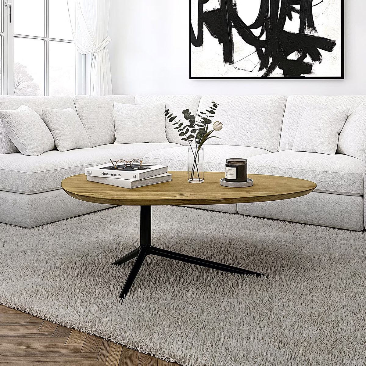 Nancy's Urbino Salontafel - Koffietafel - Ovaal - Massief Acaciahout / Staal - ± 85 x 50 x 35 cm