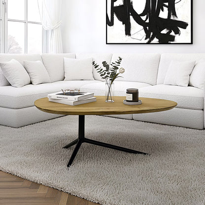 Nancy's Urbino Salontafel - Koffietafel - Ovaal - Massief Acaciahout / Staal - ± 85 x 50 x 35 cm