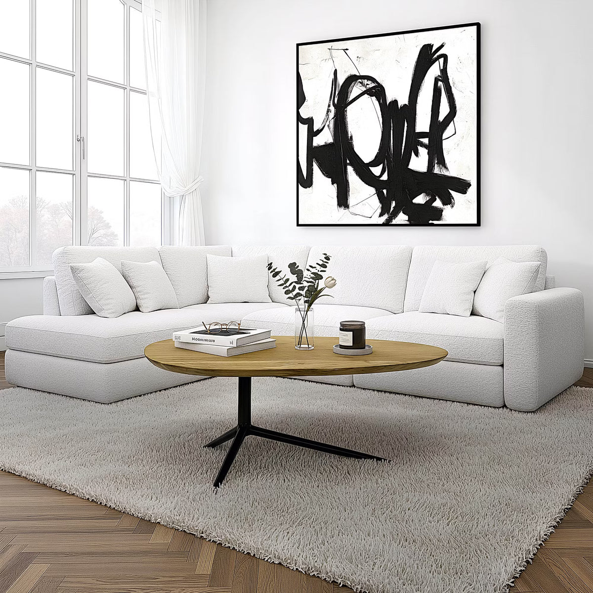 Nancy's Urbino Salontafel - Koffietafel - Ovaal - Massief Acaciahout / Staal - ± 85 x 50 x 35 cm