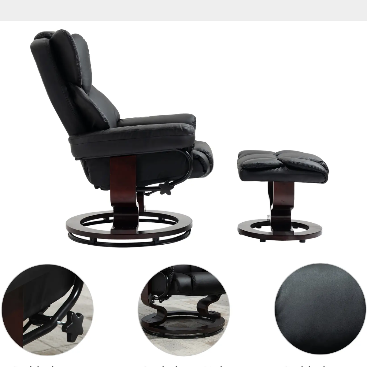 Nancy's Gusta - Relaxfauteuil - Relaxstoel - Verstelbare rugleuning - Draaibaar - Zwart - Kunstleer kopie
