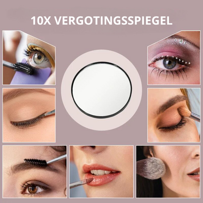 Nancy's Foladosa Make-up Spiegel - Beautyspiegel - Met LED Verlichting - Draaibaar - 10x Vergroting - Zwart - ± 60 x 50 cm