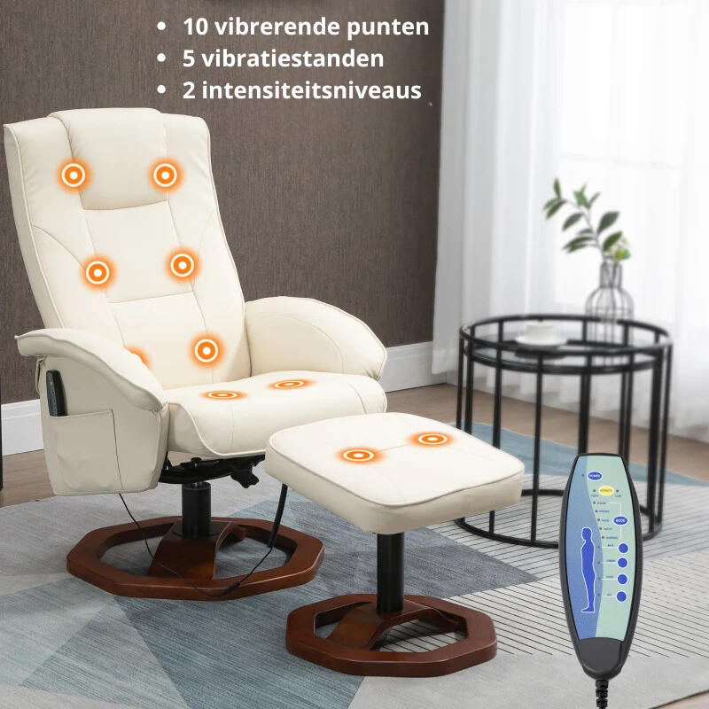 Nancy's Ervedal Massagestoel - Massage Fauteuil - Relaxstoel - Crème Wit / Bruin - Kunstleer