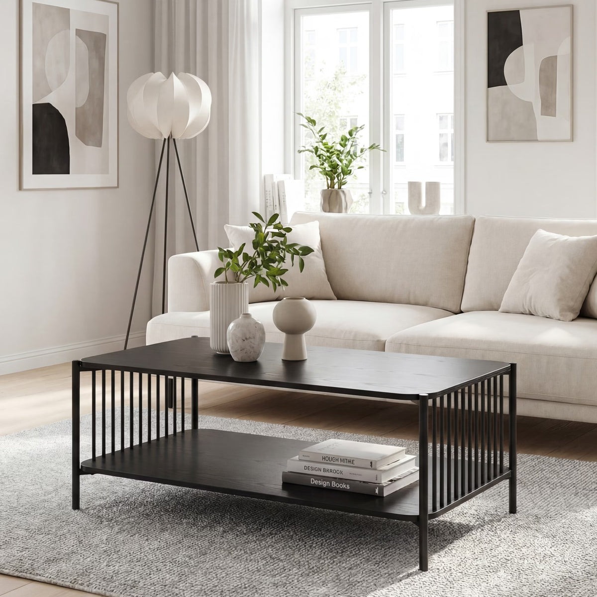 Nancy's Trino Salontafel - Koffietafel - Opbergvlak - Zwart - ± 110 x 60 x 40 cm