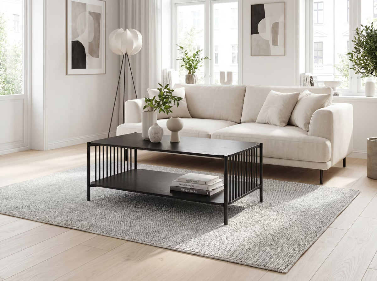 Nancy's Trino Salontafel - Koffietafel - Opbergvlak - Zwart - ± 110 x 60 x 40 cm