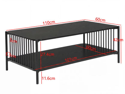 Nancy's Trino Salontafel - Koffietafel - Opbergvlak - Zwart - ± 110 x 60 x 40 cm