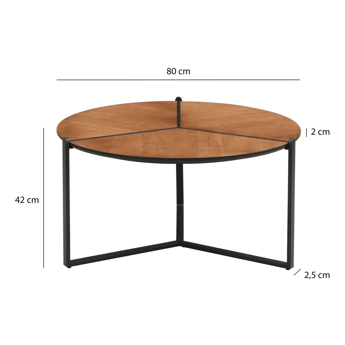 Nancy's Umbria Salontafel - Koffietafel - Rond - MDF / Staal - ± 80 x 80 x 40 cm