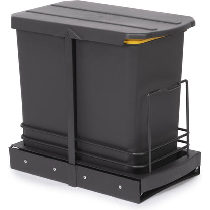 Inbouw prullenbak - Inbouw afvalemmer - Inbouw afvalbak - Inbouw vuilnisbak - Prullenbakken afval scheiden - 2x12 Liter met bodembevestiging en automatisch uittrekbaar