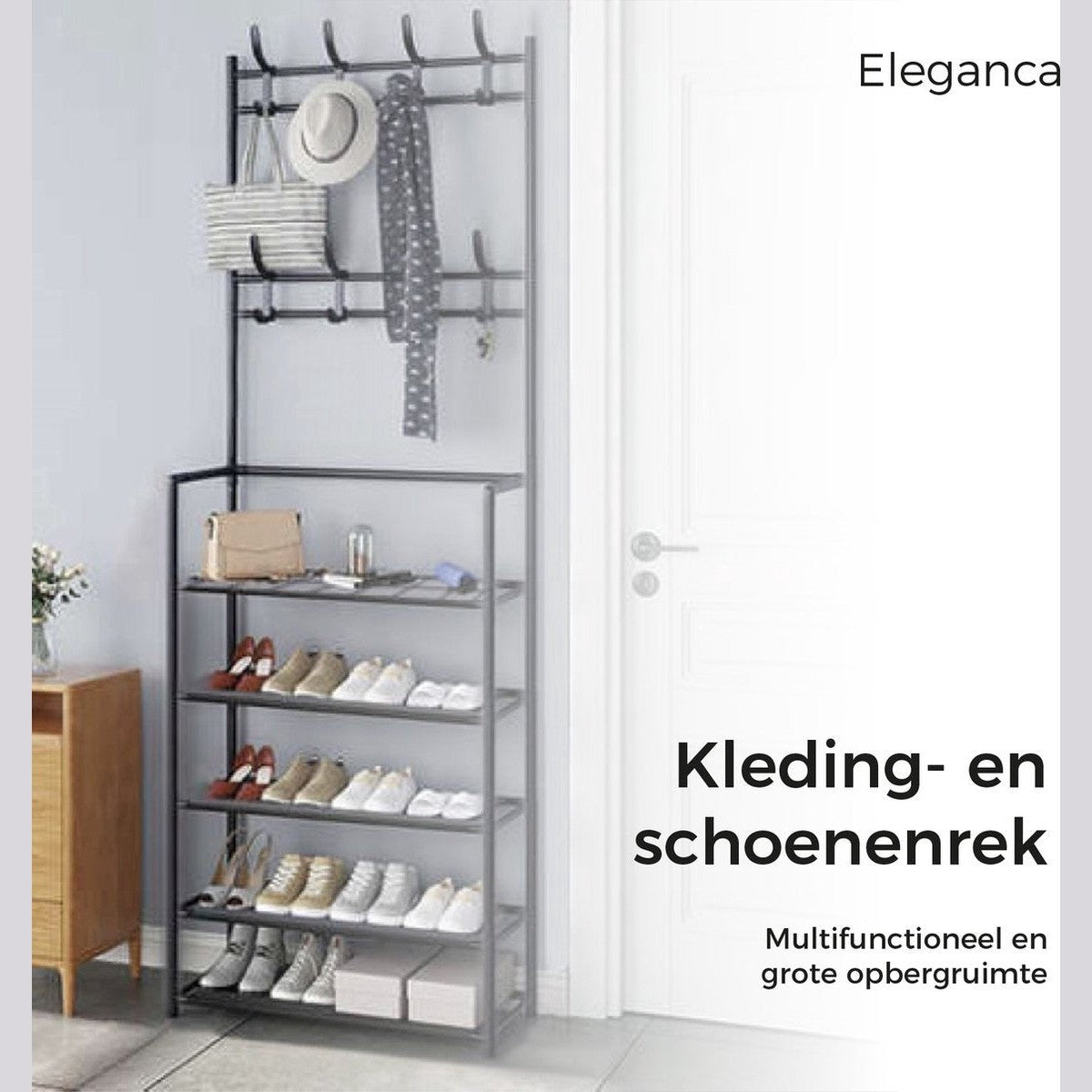 Eleganca Wardrobe rack with coat rack and 5 shelves Black