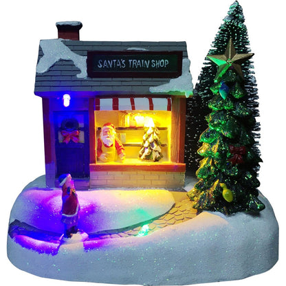 Boutique de train du Père Noël Kristmar avec éclairage LED