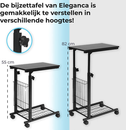 Eleganca Verstelbare bijzettafel op wielen Zwart