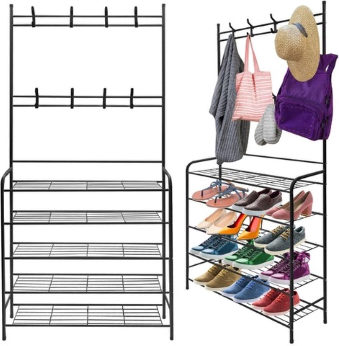 Eleganca Wardrobe rack with coat rack and 5 shelves Black