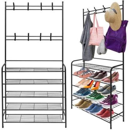 Eleganca Wardrobe rack with coat rack and 5 shelves Black