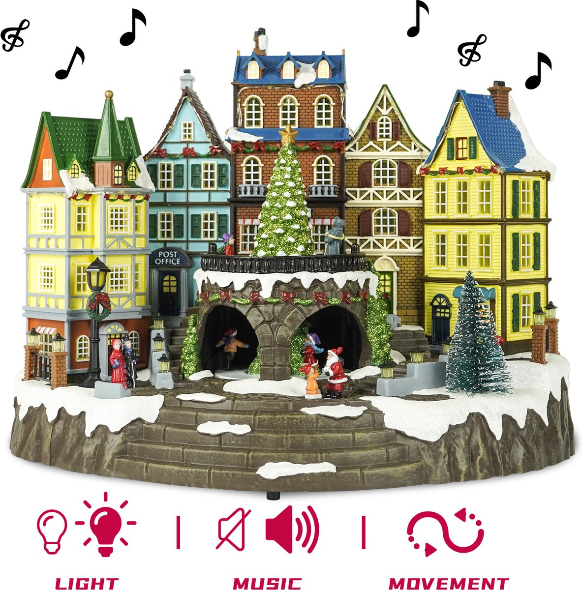 Village de Noël Kristmar avec sapin de Noël rotatif, musique et éclairage LED