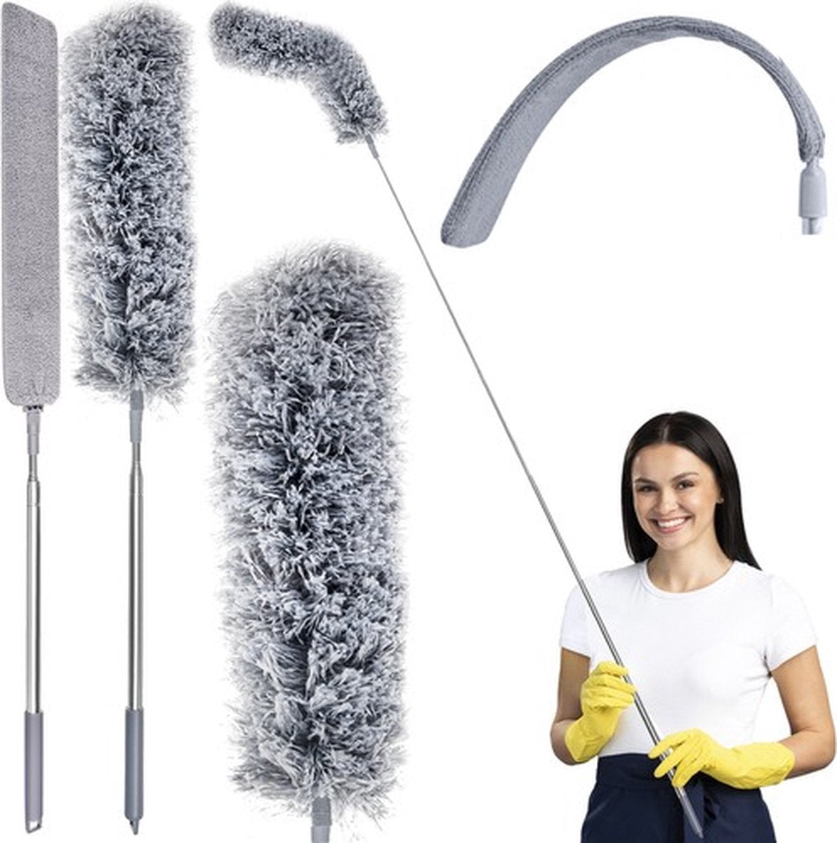 Eleganca Telescopic Feather Duster with telescopic handle with 2 heads Extendable 84 to 250 cm