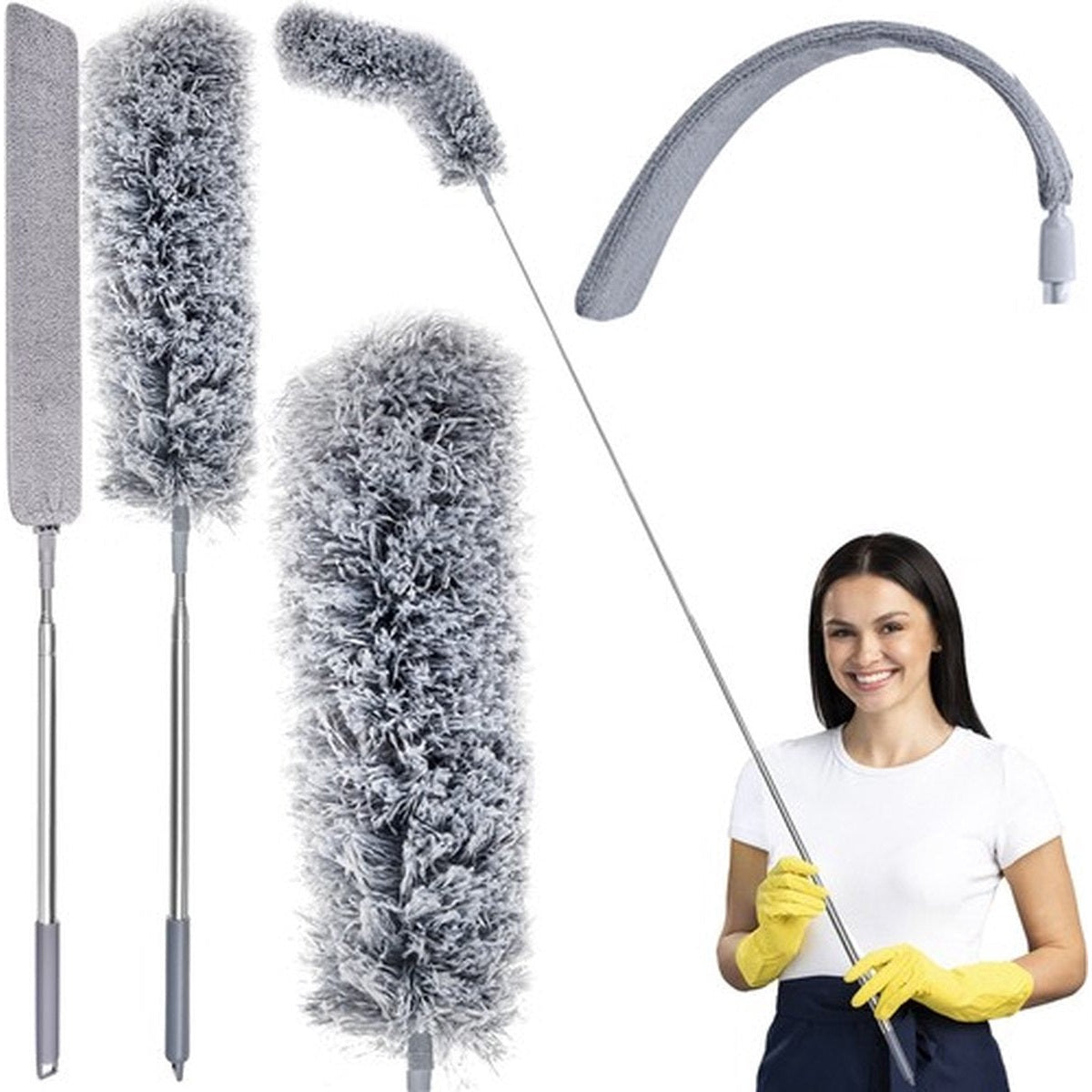 Eleganca Telescopic Feather Duster with telescopic handle with 2 heads Extendable 84 to 250 cm