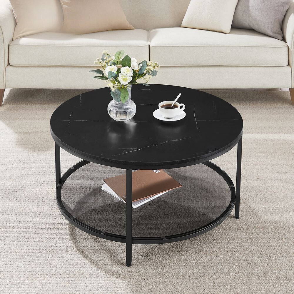 Nancy's Axminster Coffee Table With Black Marble Look Table Top - Black - Steel - Modern - 80 x 44.5 cm