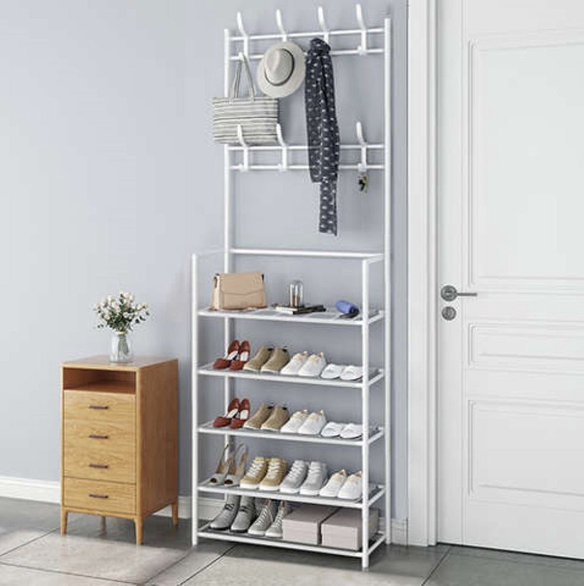 Eleganca Wardrobe rack with coat rack and 5 shelves White